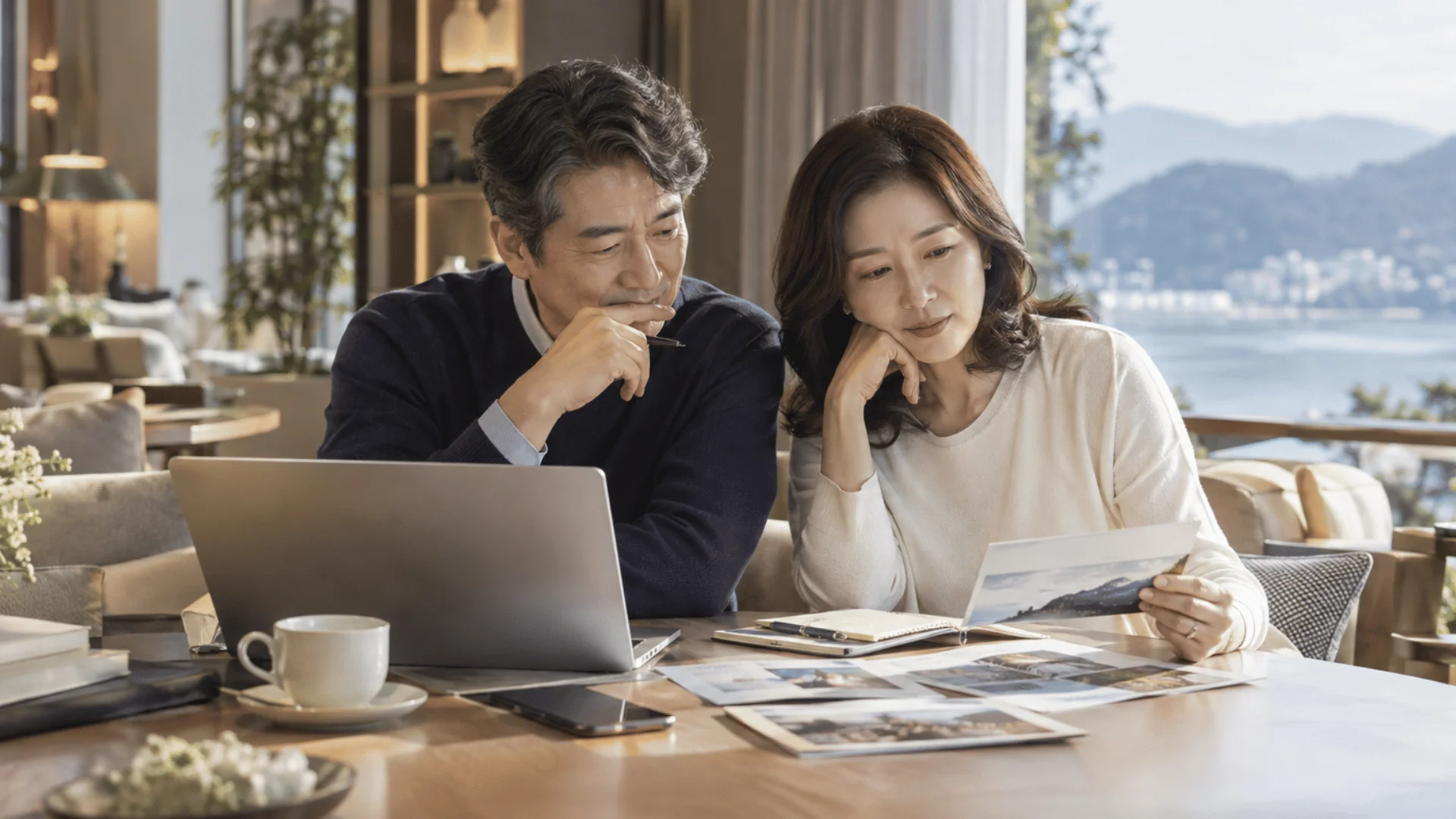여행 일정을 함께 상의하는 부부